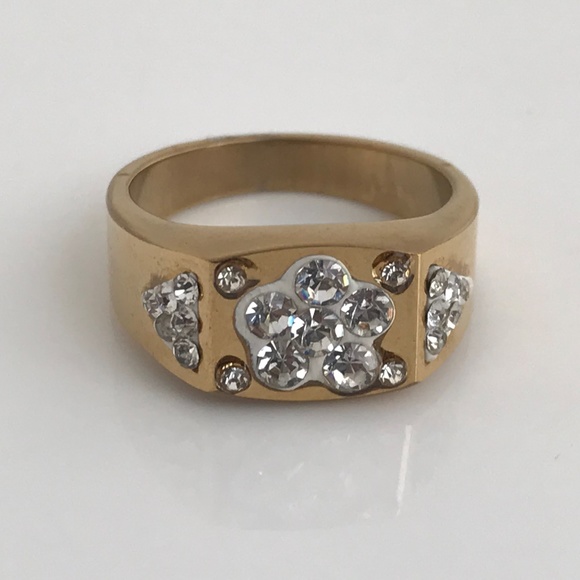 Men Ring Gold Tone Crystal Accents Fashion Jewelry - Picture 7 of 8